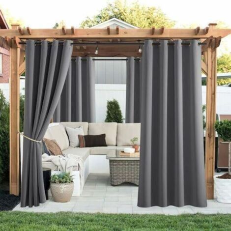 Rideau pour Pergola - Rideaux D'Extérieur Lot de 2 Isolant Occultant Lumière Bloquer Imperméable Jardin à Oeillets, L 132 x H 213 cm, Gris