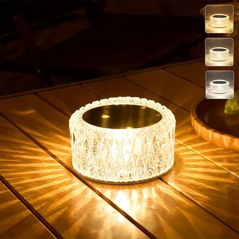 Lampe Cristal LED Sans Fil Rechargeable – Lampe de Table Élégante, Tactile, 3 Couleurs & 3 Intensités pour Chambre, Salon et Décoration Intérieure (1/5)