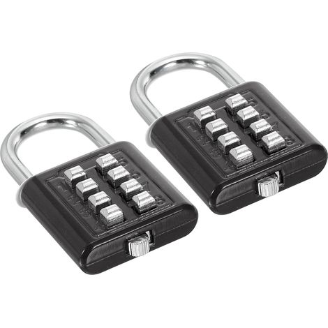 Cadenas à Combinaison à 8 Chiffres, Lot de 2 Cadenas Mécanisme de Verrouillage à 4 Positions Bouton Poussoir Serrure Numérique de Sécurité pour Casier de Sport de Gymnase, Noir (1/5)