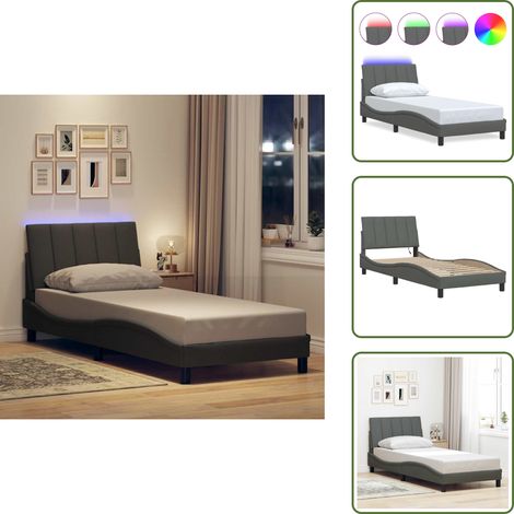 Cama con luz LED - vidaXL Estructura de cama sin colchón Hanko tela gris oscuro 90x200 cm - Cama con cojín