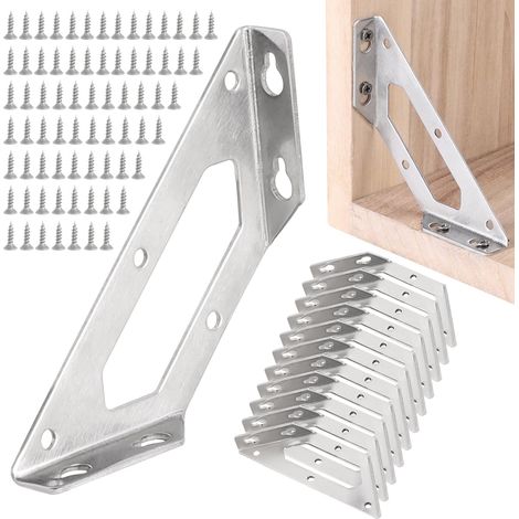 12 Pièces Connecteur D'angle en Acier Inoxydable 145x45x18mm, Support Forme Triangulaire Pince, Connecteur de Meubles, Équerre de Fixation pour Étagères, Armoires, Tables, Chaises en Bois (1/5)