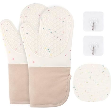 1 Pair of Heat-Resistant Non-Slip Silicone Oven Gloves with 1 Mitt, Perfect for Kitchen Use (1/4)