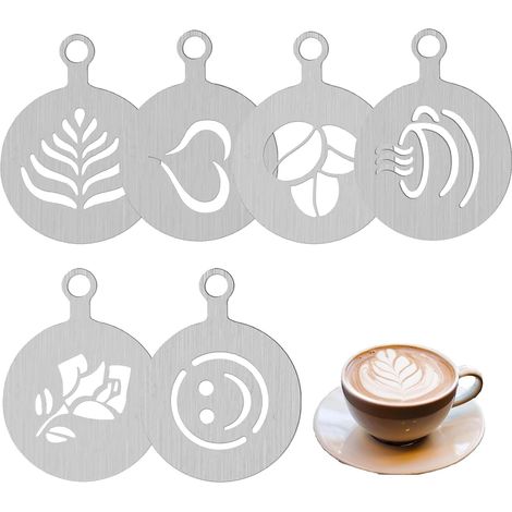 6er pochoirs à café en acier inoxydable pour cappuccino, décoration Latte Art, barista, café et desserts (1/5)