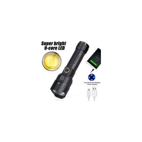 XHP100 Torcia LED ricaricabile da 12000 lumen, super luminosa, zoomabile, tattica con 5 modalità, torcia USB portatile per campeggio all'aperto - Crezuo