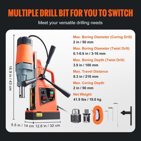 Mophorn Magnetbohrmaschine, 1550 W, 1,57 Zoll Bohrdurchmesser, 2922 lbf/13000 N, tragbare elektrische Magnetbohrmaschine mit variabler Geschwindigkeit, 500 U/min für Heimwerker, Industrie und Eisenbah (1/4)
