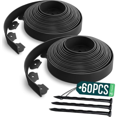 Vounot – Bordure de jardin flexible 20M en PE noir – Hauteur 5cm – Épaisseur 4mm – Installation facile avec 60 piquets inclus
