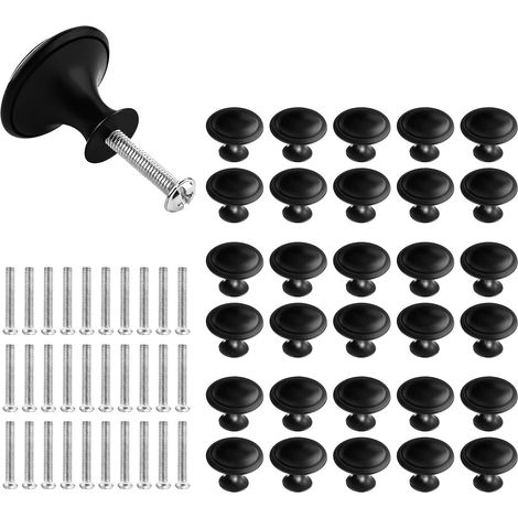 Poignee de Meuble Cuisine 30 Pièces, Bouton de Porte Noir Mat, Bouton de Meuble, Poignée Tiroir, Poignée Meuble Poignet de Porte Cuisine, Bouton Meuble Boutons de Portes pour Placards Cuisine (1/5)