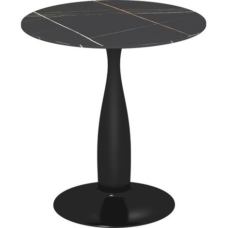 Table à manger ronde, structure en acier poudré et plateau MDF mélaminé. Pieds antidérapants, dimensions 70 x 74 cm, couleur noire (1/4)