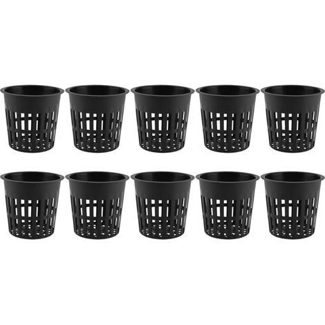 10 Pcs Hydroponics Net Pot Jardin Tasses en Maille Fendues, Panier De Plantation en Plastique pour Hydroponique, Aéroponie, Orchidées (Noir/Blanc)(Noir) (1/4)