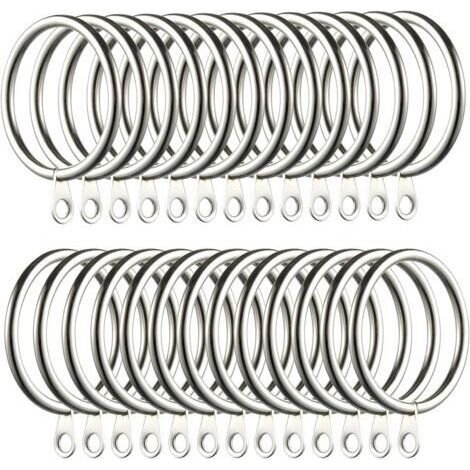 60 Stück Gardinenringe, Metall-Gardinenringe, Aufhängehaken für Gardinenstangen, 38 mm Gardinenringe (Silber)