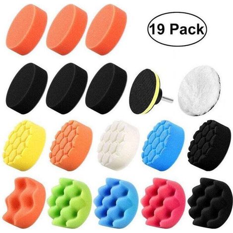 Kit de pulido para coches - 19 piezas - Almohadillas de pulido de 80 mm - 30 mm de grosor - Esponja y lana - Varios colores (1/4)