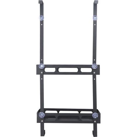 Organisateur de salle de bain suspendu noir, gain de place, en fer imperméable, multifonctionnel, pour produits de bain (shampoing, après-shampoing), modèle B, double couche (1/5)