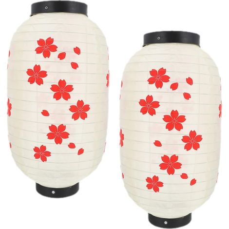 Lanternes Japonaises Décoration Chic et Classique Lot de 2 Beige en Tissu et Métal pour Restaurant ou Bar, pour Fêtes et Ambiances Japonaises (1/5)