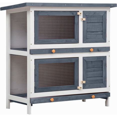 Vidaxl – Clapier d'extérieur 4 portes en bois de sapin massif – Treillis métallique pour sécurité – Toit étanche vert – Dimensions 90x45x90 cm