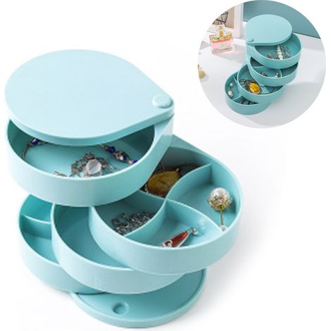 Boîte de rangement pour bijoux pour femmes/petites filles, plateau de rangement pour bijoux, plateau rotatif à quatre niveaux pour petites boucles d'oreilles, peut contenir des bracelets, des bagues,