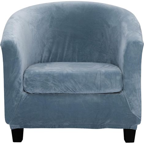 TOPCHANCES Velours Housse de Fauteuil Club Ensemble de Deux Pièces Housse de Fauteuil Extensible Housse Fauteuil Salon Fauteuil Cabriolet Tub Chair avec Housse de Coussin (Bleu Gris) (1/5)