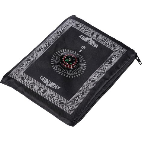 Alfombra/manta de oración portátil con estampado y bolsa para brújula, ideal para viajes en familia (negra, 60 x 100 cm). (1/5)