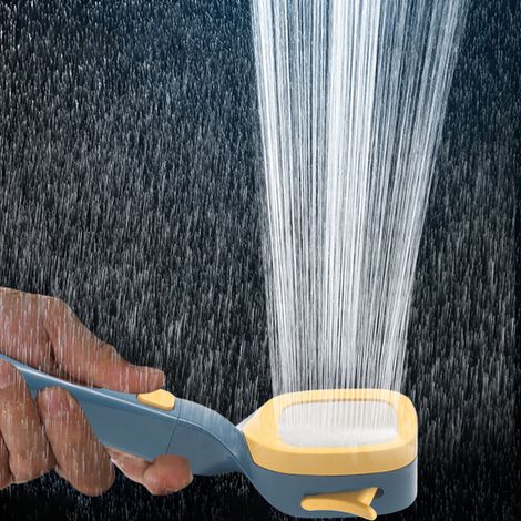4-stufiger Duschkopf mit Filter, starke Leistung, stabiler, einfacher Universal-Duschkopf für Badezimmer, G1/2, Dunkelblau, Gelb (1/4)