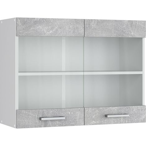 Mueble alto universal R-Line, Hormigón, 80 cm con puertas de cristal, Vicco