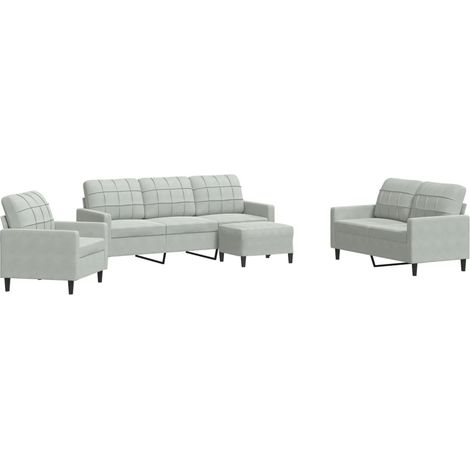Ensemble de Canapé  Sofas 4 pcs avec coussins Gris clair Velours