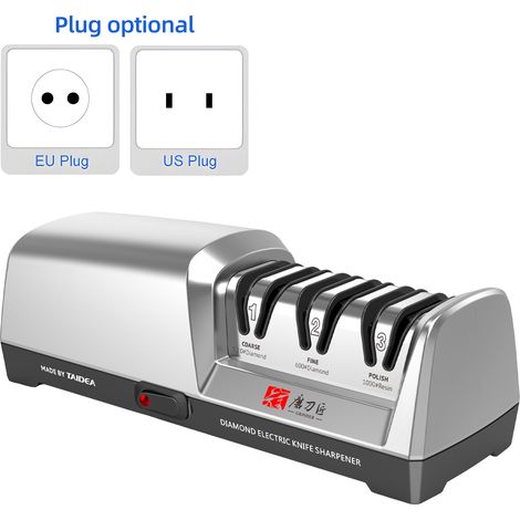 TAIDEA TG2302 Aiguiseur de couteaux électrique 15 et 20 degrés Système en 3 étapes Aiguiseur de couteaux en acier inoxydable pour couteaux de cuisine avec fonction d'affûtage et de polissage rapide, P