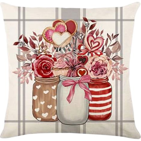 Housse De Coussin - 45 X 45 Cm - Motif Coeur Rouge - Pour Canapé Lit Salon Extérieur - 1 Pièce (1/5)