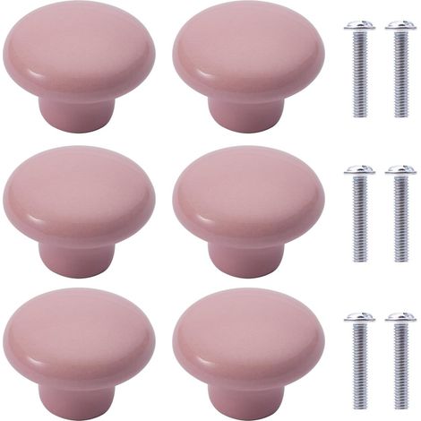 6Pcs Boutons de Meuble en Céramique Boutons de Tiroir de Placard en Céramique en Forme de Ronds Poignées pour Armoires de Cuisine de Bibliothèque (Rose Clair) (1/5)