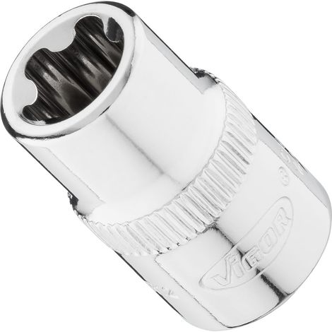VIGOR Steckschlüsseleinsatz, 3/8 (10 mm) Vierkant hohl, Außenprofil mit 5 abgerundeten Flanken (TORX-ähnlich), SW E12+ (1/2)