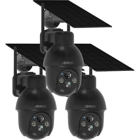 Cámara de vigilancia WIFI exterior 3MP inalámbrica solar, Alarma sonora, Audio bidireccional, Detección de movimiento PIR, Visión nocturna en color de 30m, Compatible con Alexa, ANRAN Q03 Negro - 3 un