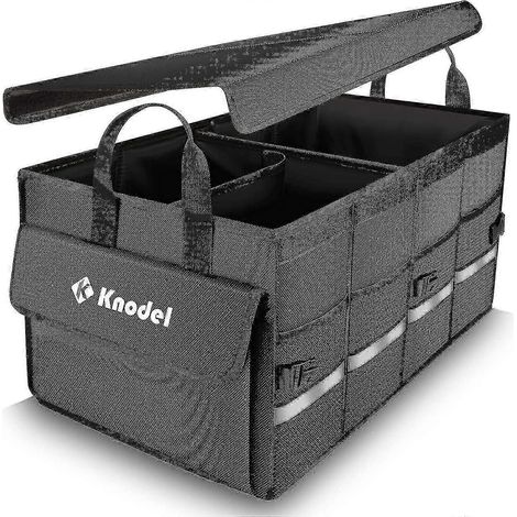 Organisateur de coffre de voiture avec couvercle, organisateur de rangement pliable pour coffre de voiture, organisateur et rangement pour SUV, camionnette, berline (noir) (1/4)