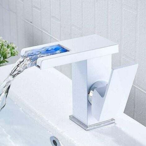 Cascade LED Robinet de salle de bain (Blanc) Cascade Chaud Froid Comptoir Lavabo Lavabo Salle De Bains Robinet (1/4)