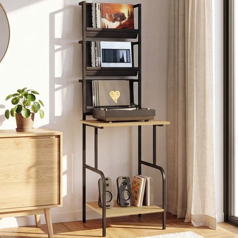 Mueble auxiliar alto, almacenaje con estantes, soportes para vinilos y tocadiscos H. 140 cm NEVIL diseño industrial (1/5)