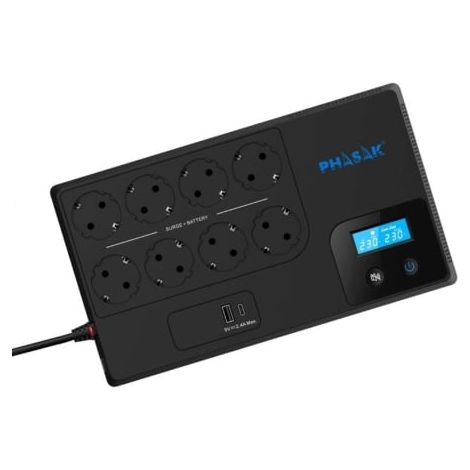SAI Línea Interactiva Phasak Smart Home 1050VA/ 1050VA-600W/ 8 Salidas/ Formato Bloque
