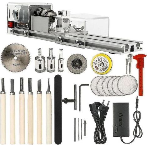 Mini lathe for hardwood – Adjustable speed 1500 to 7000 rpm – 12-24V power supply – Complete set of accessories (1/4)