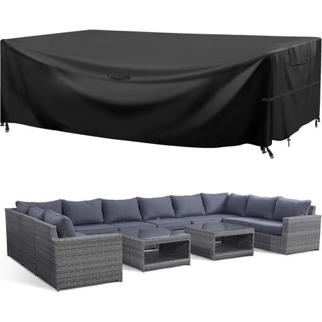 Housse Salon de Jardin 210D Oxford Tissu Housse de Protection pour Mobilier Housse de Table de Jardin Imperméable Bâche de Protection avec Corde et Boucle Verrouillage（350X260X90cm）