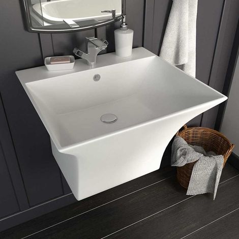vidaXL Lavabo de pared de cerámica blanco 500x450x410 mm (1/5)