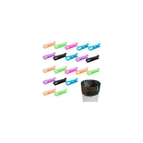 Packung mit 20 Müllbeutelclips aus Kunststoff für Küchenabfälle, Mülleimer und Abfallbeutel, Befestigungsclips, zufällige Farbe – 20 Stück (1/5)