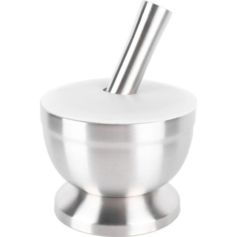 Mortier et Pilon en Acier Inoxydable 18/10 avec Couvercle en Silicone - Base Anti-Dérapante pour Écraser Ail, Noix et Herbes - Qualité Alimentaire (1/5)
