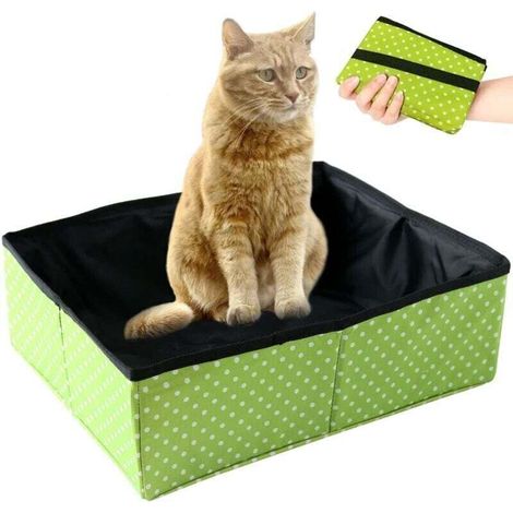 Bac à Litière pour Chat Pliable, Portable Litière de Voyage pour Chat, Boîte à Litière Pliable pour Chats avec Animaux, Imperméable, Nettoyer pour Domicile et Extérieures Camping, L(Vert) (1/4)