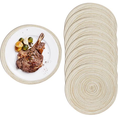 8 Set de Table Rond Lavable 38 cm, Dessous de Table Ronde sous Assiette Beige, Dessous de Verre Tissés Ronds en Antidérapant Résistant Chaleur, Napperon Tressé Placemats pour Table à Manger, Cuisine (1/5)