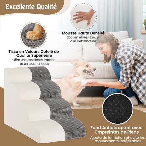 Escalier pour chien 4 marches, pente douce antidérapante, mousse haute densité, pour canapé ou lit (1/5)