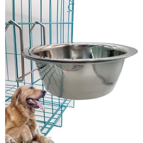 Cuenco colgante de acero inoxidable para jaulas de mascotas, plano, con gancho. (1/5)