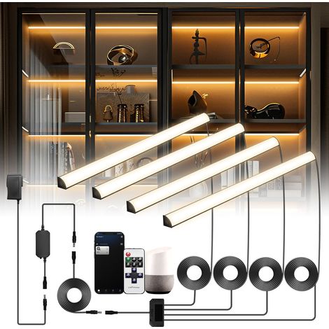 Black Kitchen Under Cabinet Light V-Shaped LED Kitchen Light Compatible with Alexa, WiFi Dimmable 2700K, for Kitchen Cabinets, Showcases and Cupboards with App, Remote Control, Memory (Pack 4 (1/5)