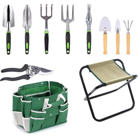 Ensemble jardin acier inoxydable kit jardinage d'outils de en avec tabouret pliant, chaise pliante (1/5)