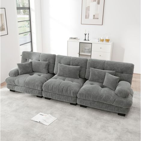 Canapé salon modulable chenille gris 3 places OKMYHOME (1/5)