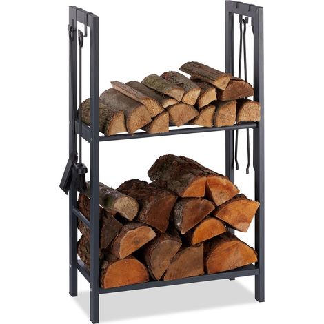 Étagère à Bois de cheminée, Acier, Anthracite, 100 x 60 x 30 cm (1/5)