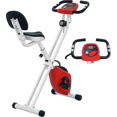 Vélo d'appartement pliable rouge avec 8 niveaux de résistance et dossier réglable pour un entraînement efficace à domicile (1/5)
