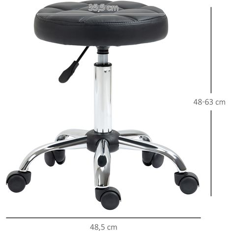 Lot de 2 sièges pivotants à roulettes pour salon, tabourets réglables en hauteur, similicuir noir, Ø35,5 x 48-63 cm, parfaits pour coiffure et esthétique. (1/5)