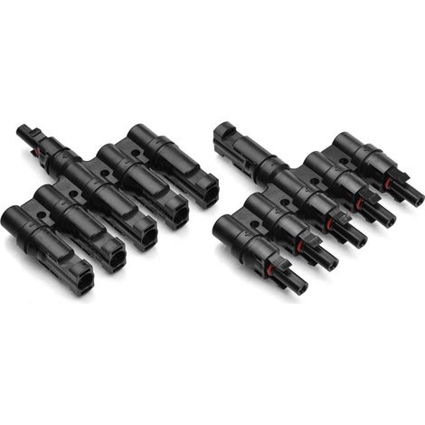 Connecteurs en T pour branchement en parallèle de panneaux solaires câble étanche IP67 à 5 voies avec connecteurs mâle et femelle, calibre 14 AWG à 10 AWG (1/5)
