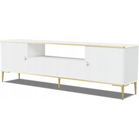 Meuble TV 180x55x35 cm blanc mat PETOR 2D1S meuble Hi-fi luxueux sur pieds (1/5)